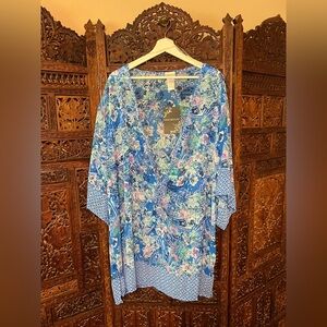 Wearabouts Blue Floral Plus Size Beach Cover Up